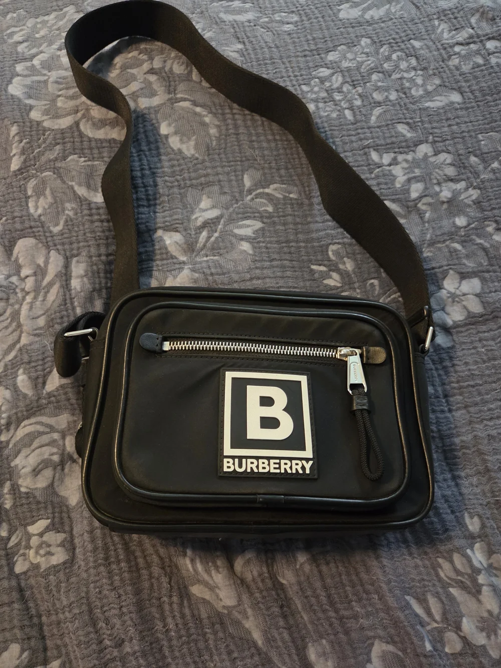 Burberry Black Messenger Crossbody with White Logo Patch